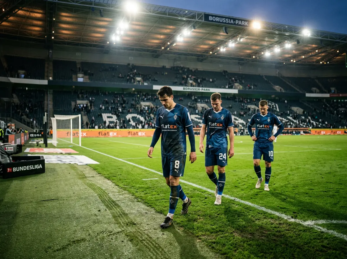 Jugadores de un equipo de la Bundesliga cabizbajos en el campo tras un partido decisivo por la permanencia