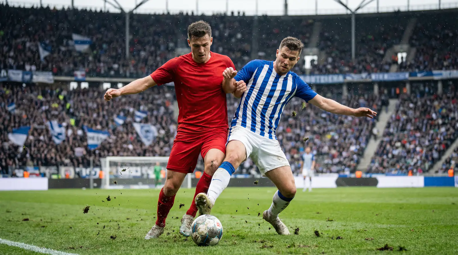 Vista del terreno de juego de la Bundesliga con jugadores en acción durante un partido de liga