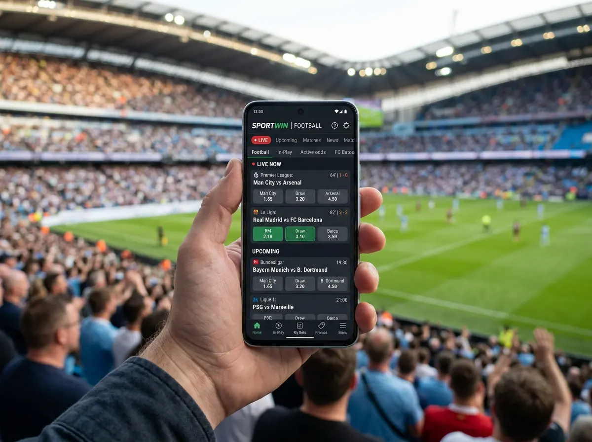 Telefono movil mostrando una aplicacion de apuestas deportivas con mercados de la Bundesliga abiertos