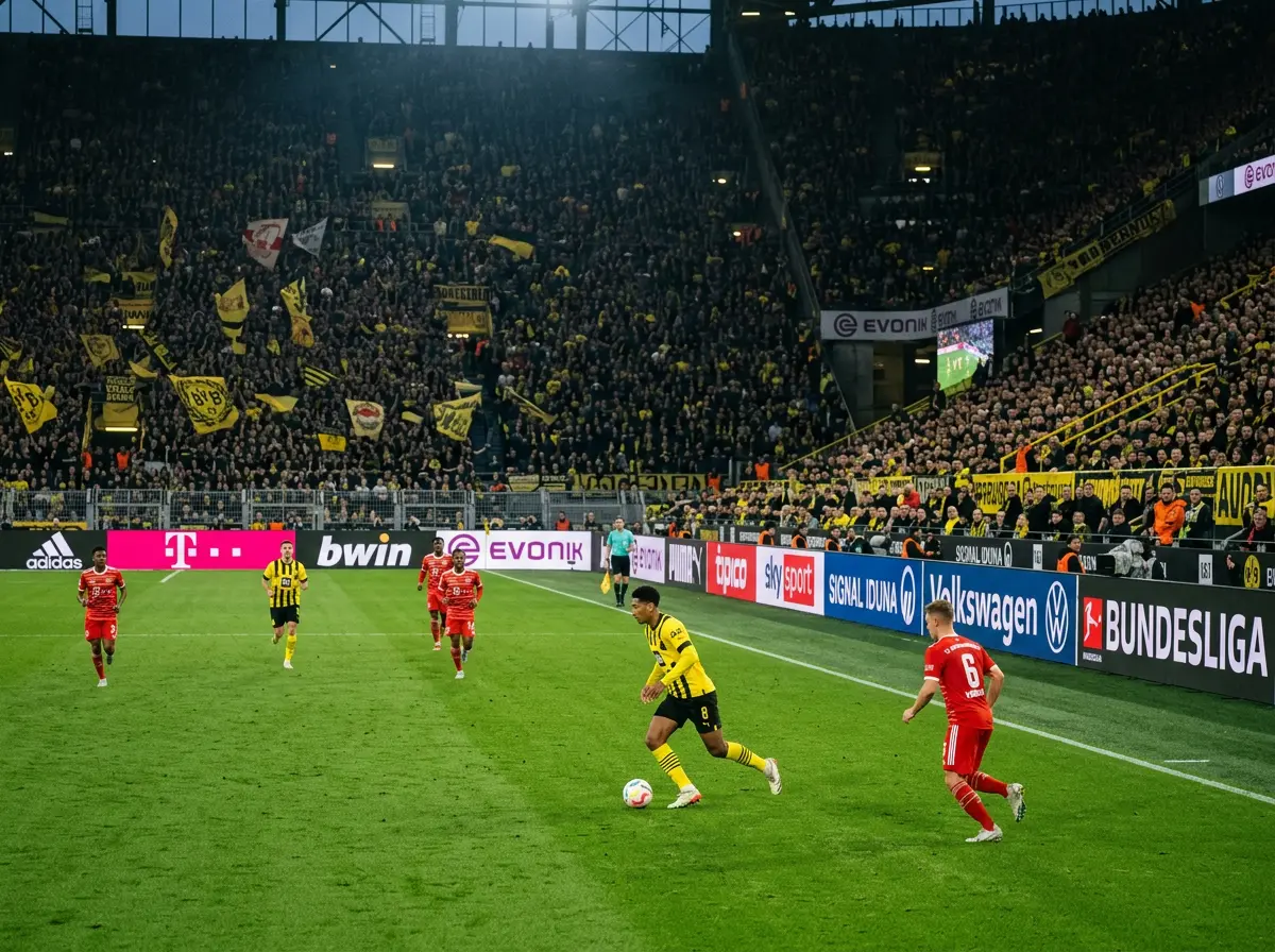 Vallas publicitarias LED con logos de patrocinadores alrededor del campo durante un partido de la Bundesliga